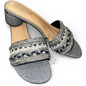 London Fog Women's Blue and Silver Embellished Sandals